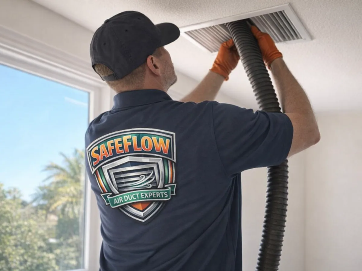 air duct cleaning technician on the job in San Mateo, CA